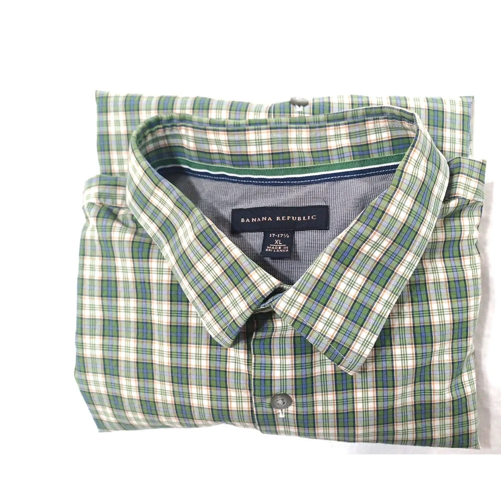 Banana Republic Mens Green Plaid Button SS Shirt Sz XL Chest 50